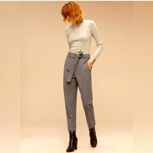Wilfred Jallade Wool Cashmere Tie Waist Pants Grey Herringbone 10‎